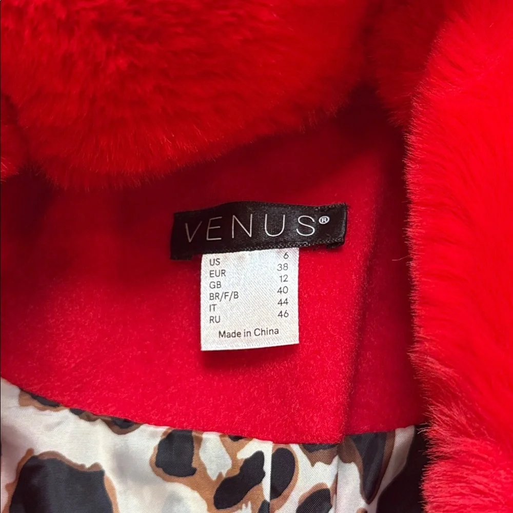 Venus Faux Wool A-Line Maxi Glam Coat – Vibrant Red – Size 6 – NWOT - Picture 12 of 14